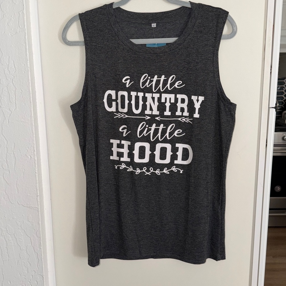 A LITTLE COUNTRY A LITTLE HOOD Dark Grey Graphic Tank Top / Muscle Tee